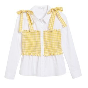 English Factory Yellow and White Gingham Button Down Shirt. Size S. NWT.